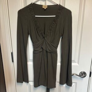 Olive Long Sleeve V-Neck Top